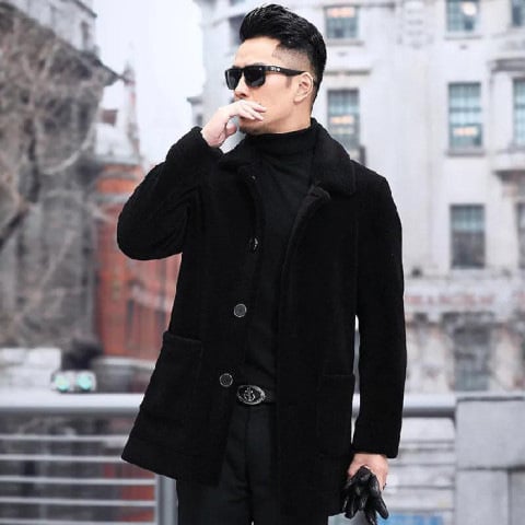 Férfi vastag fleece-betétes báránygyapjú dzseki, koreai stílusú, szélálló gyapjú anyag 70% poliészter, lazán szabott