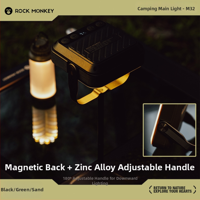 Kempingové hlavné svetlo ROCK MONKEY, 20000mAh, magnetické pracovné svetlo, dobíjateľné, žiarovková lampa, rozmery 103×122×37 mm