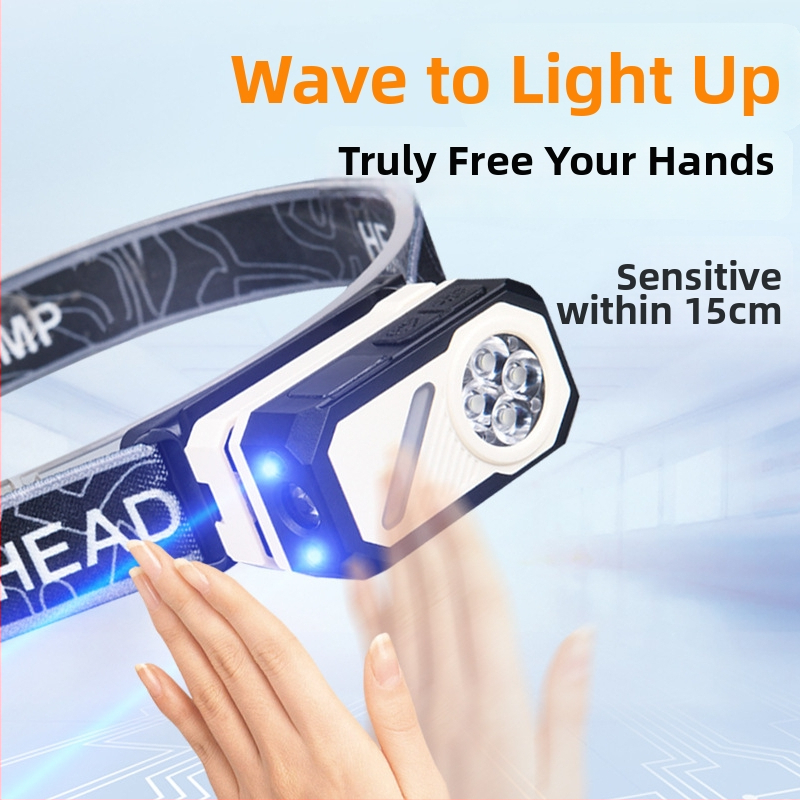 Čelová lampa so senzorom, magnetický klip, USB-C nabíjanie, digitálny displej, 5W