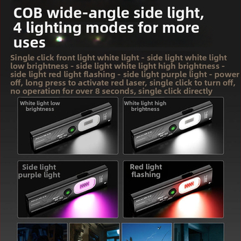 Sky Fire EDC LED svjetiljka, prijenosna magnetska, punjiva, 1W prednje + 3W bočno svjetlo, 1200 mAh baterija, vodootporna, domet 50–100 m