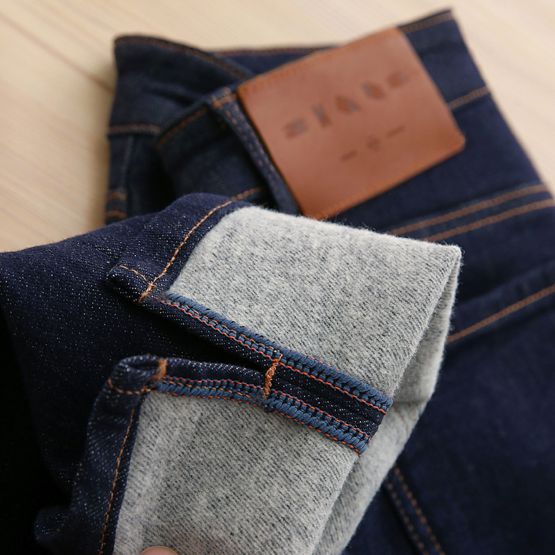 Ženske traperice s visokim strukom, uspravni kroj, denim, pamukovo vlakno, fleece podstava za toplinu