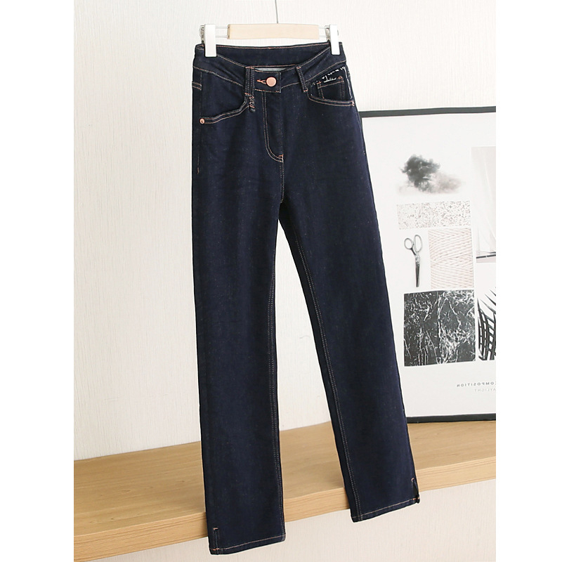 Ženske traperice s visokim strukom, uspravni kroj, denim, pamukovo vlakno, fleece podstava za toplinu