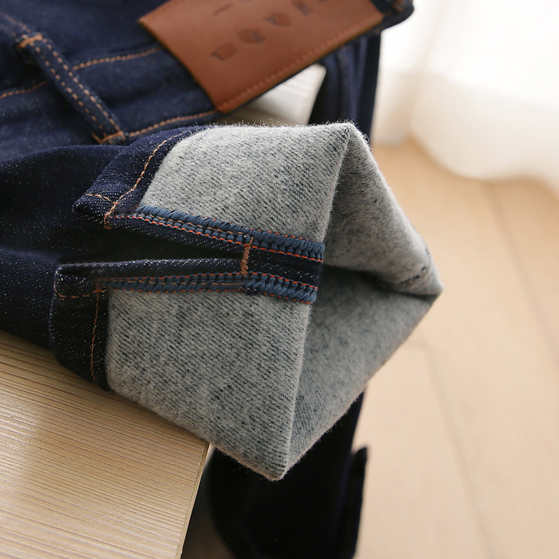 Ženske traperice s visokim strukom, uspravni kroj, denim, pamukovo vlakno, fleece podstava za toplinu