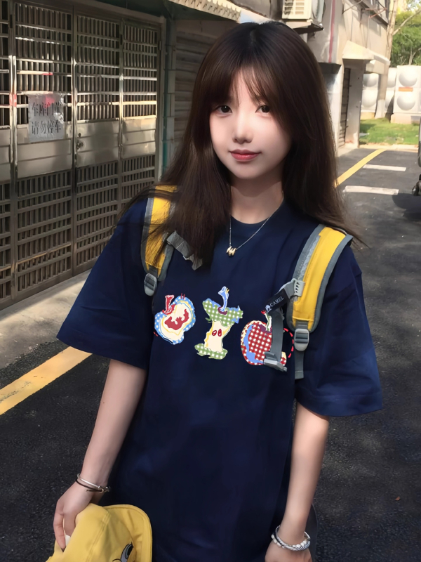 Pamukana majica s printom anime, Harajuku stil, kratkih rukava, okrugli izrez