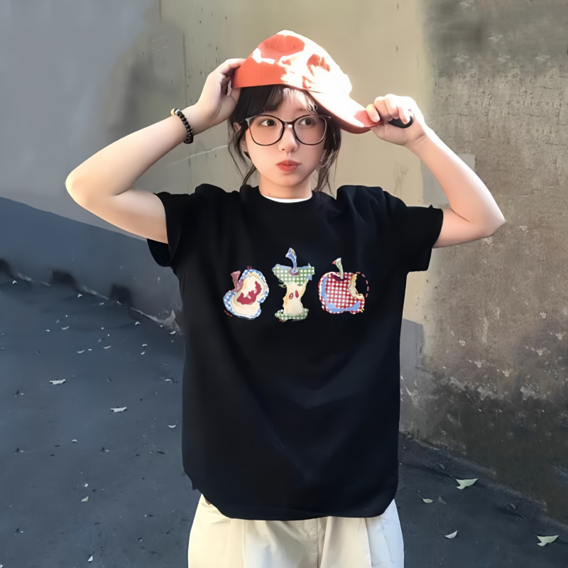 Pamukana majica s printom anime, Harajuku stil, kratkih rukava, okrugli izrez
