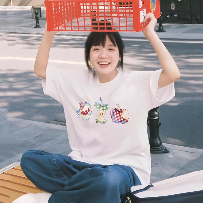 Pamukana majica s printom anime, Harajuku stil, kratkih rukava, okrugli izrez