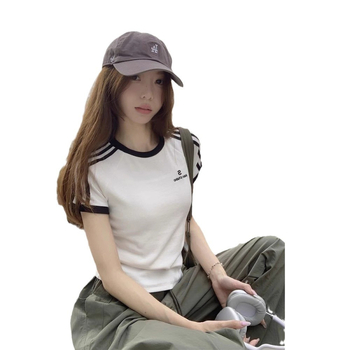 Ženski T-shirt u korejskom stilu, slim-fit (kratki rukavi, okrugli izrez, tisak, 50-70% pamuk)