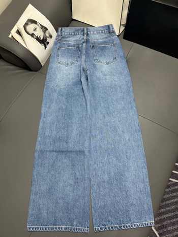 Traperice ravnog kroja, visokim strukom, denim pamuk, mikroelastičnost, hotfix kristali