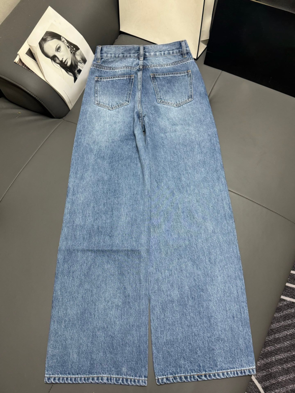 Traperice ravnog kroja, visokim strukom, denim pamuk, mikroelastičnost, hotfix kristali