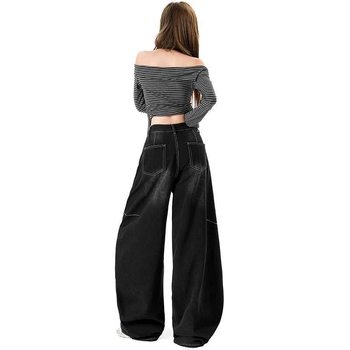 Slobodno krojene traperice s distressed detaljima, denim 80-90% pamuka s poliestrom, visoki ili srednji pojas, japansko-korejski ležerni stil