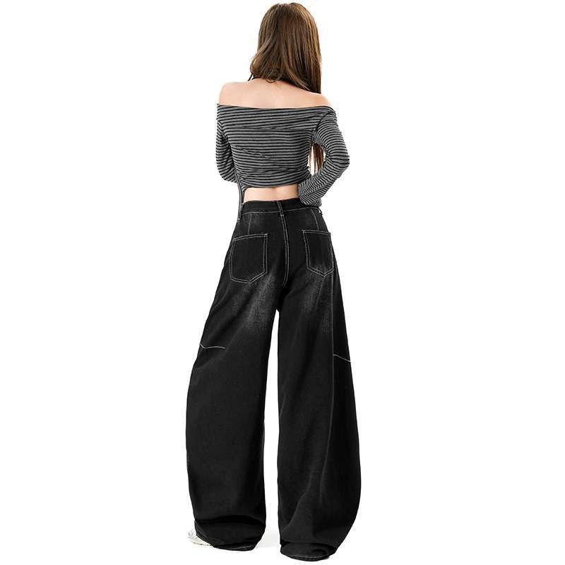 Slobodno krojene traperice s distressed detaljima, denim 80-90% pamuka s poliestrom, visoki ili srednji pojas, japansko-korejski ležerni stil