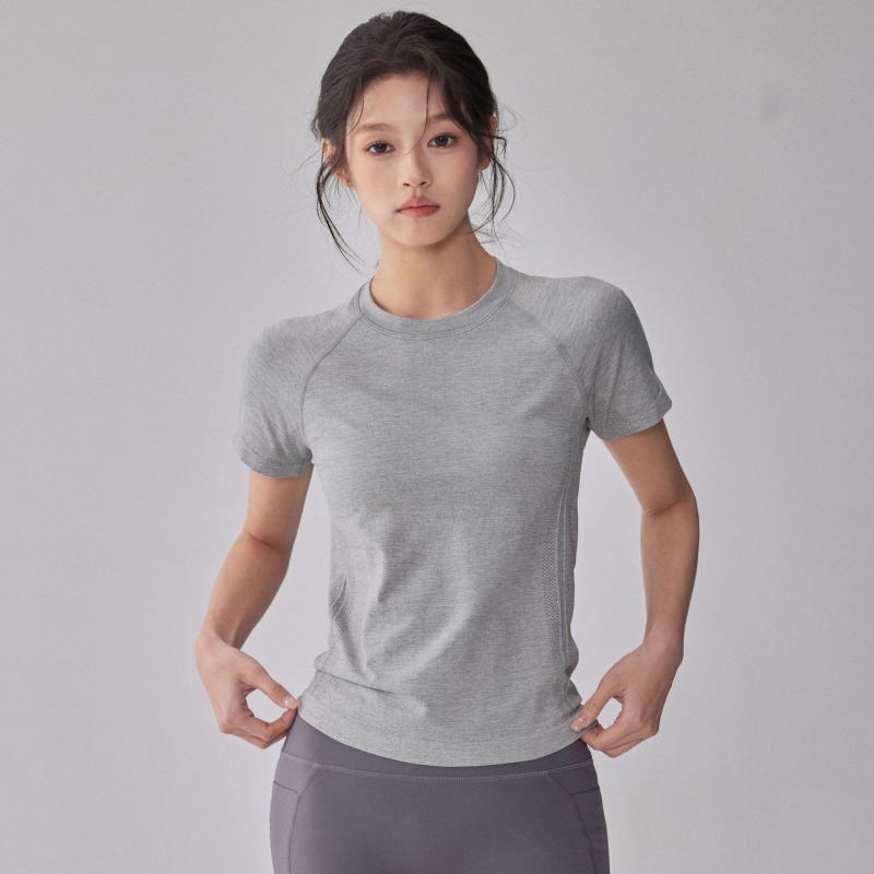 Majica za jogu i trčanje, kratki rukav, brzo sušeći nylon-spandeks materijal, slim fit, okrugli vrat, japansko-korejski ležerni stil