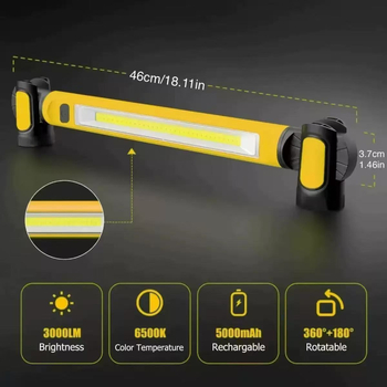 Višenamjenska magnetska radna svjetiljka s COB LED, 20W, 5000mAh baterija, ručni pogon, vanjsko nužno osvjetljenje