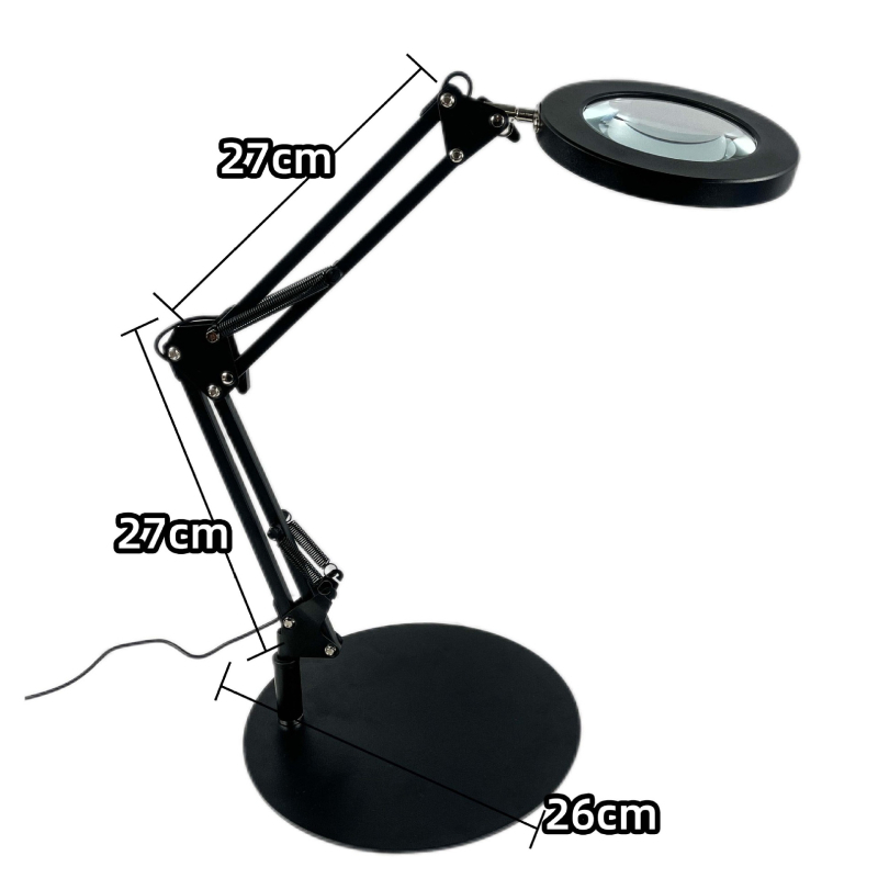 Stolna lampa s povećalom, dugim savitljivim ramom, metalnim sjenilom — CRI ≥90; USB napajanje; Napon ≤36V; CE certifikat