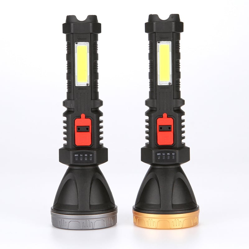 LED baterijska svjetiljka za vanjsku upotrebu, USB punjenje, ručno pokretanje, ABS kućište, dvostruka namjena (radno i traženje), domet 100–200 m