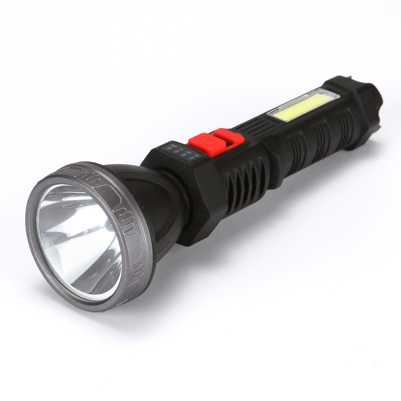 LED baterijska svjetiljka za vanjsku upotrebu, USB punjenje, ručno pokretanje, ABS kućište, dvostruka namjena (radno i traženje), domet 100–200 m