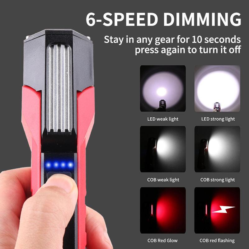 LED munkalámpa összecsukható COB-del, USB töltés, 5W, 1200 mAh, mágneses sátorlámpa kültéri használatra