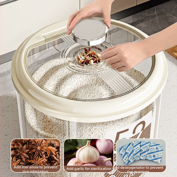 Кутия за съхранение на ориз – херметична, влагоустойчива и против насекоми, голям капацитет, кръгла пластмасова кутия PP за ориз