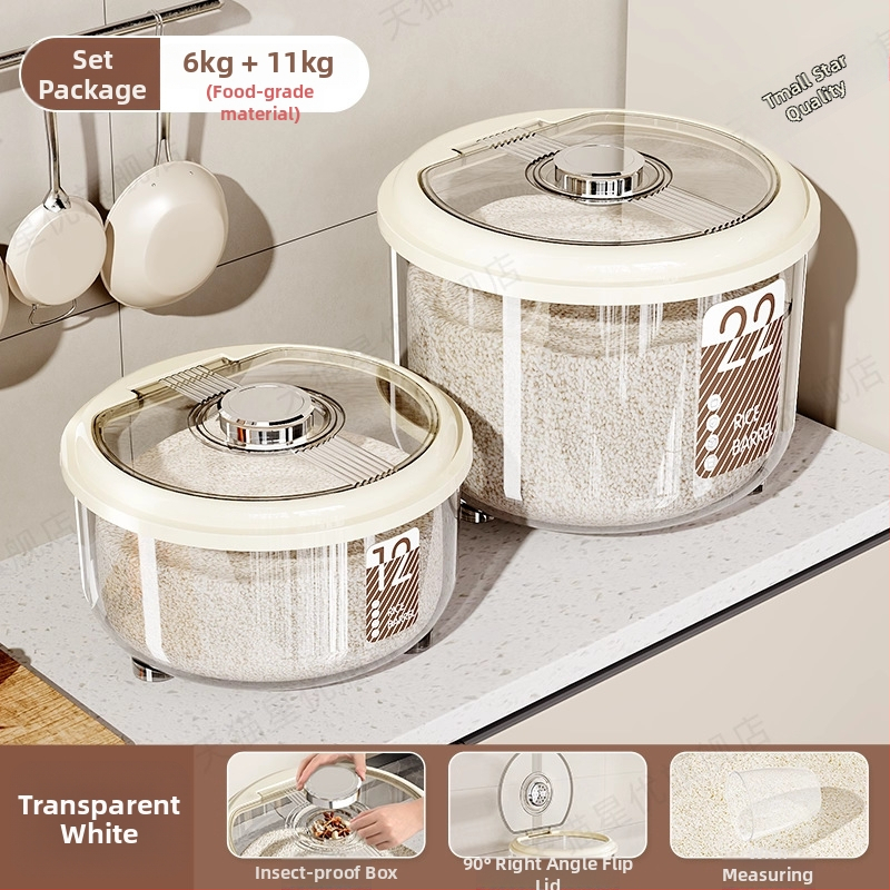 Кутия за съхранение на ориз – херметична, влагоустойчива и против насекоми, голям капацитет, кръгла пластмасова кутия PP за ориз