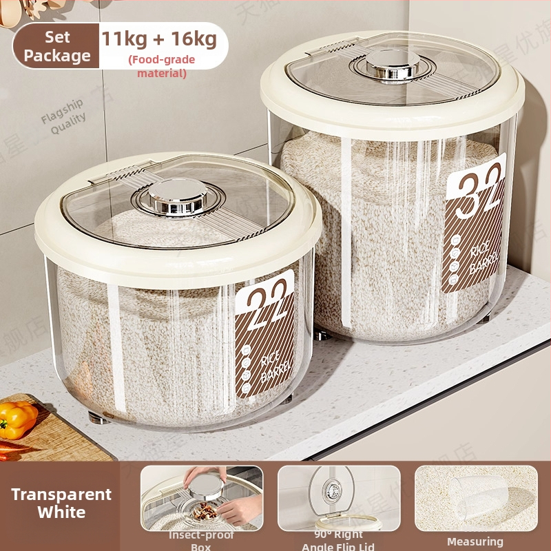 Кутия за съхранение на ориз – херметична, влагоустойчива и против насекоми, голям капацитет, кръгла пластмасова кутия PP за ориз