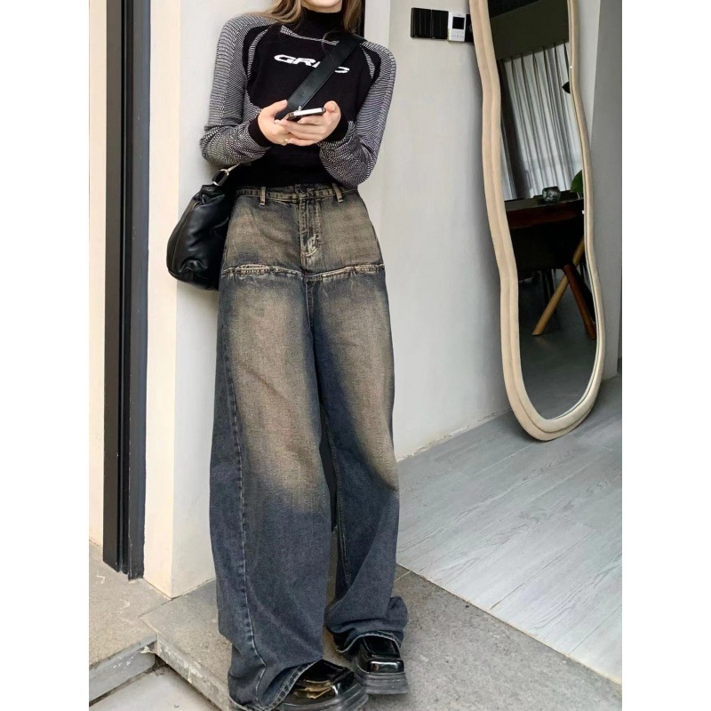 Ženske traperice od denima, visoki pojas, široke nogavice, 95% pamuka, vintage gradski stil