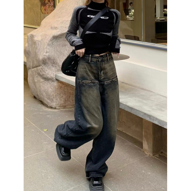 Ženske traperice od denima, visoki pojas, široke nogavice, 95% pamuka, vintage gradski stil