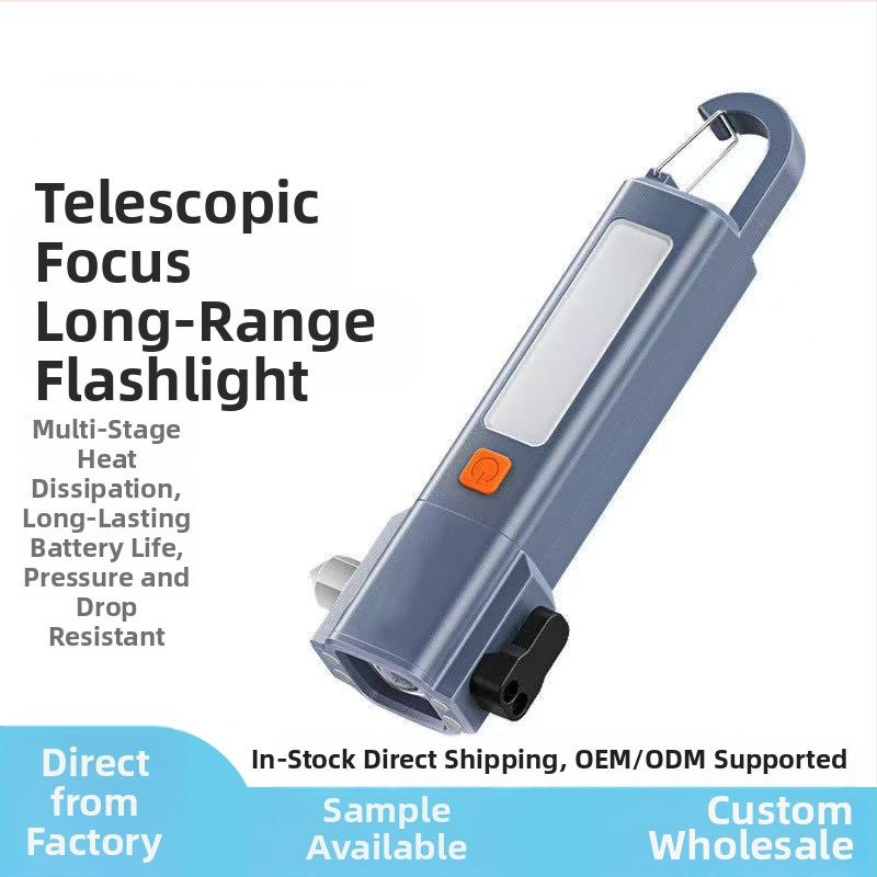 Χειροκίνητος φακός με αυτοκινητικό χτύπημα ασφαλείας και σπάσιμο τζαμιού, μπαταρία 18650 1200 mAh, 200 lm, IP56, φόρτιση 2–3 ώρες