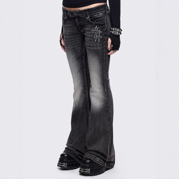 Ženske slim-fit traperice od denima s uzorkom krila, Y2K street stil, retro pranjem
