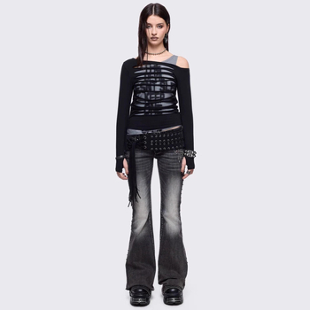 Ženske slim-fit traperice od denima s uzorkom krila, Y2K street stil, retro pranjem
