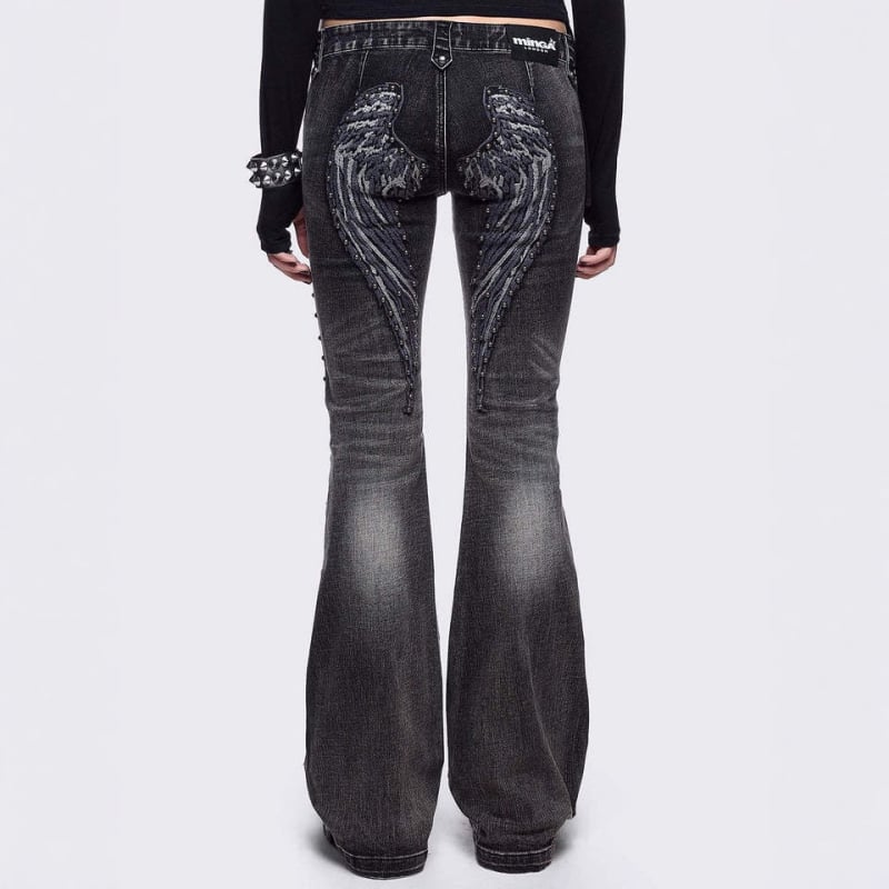 Ženske slim-fit traperice od denima s uzorkom krila, Y2K street stil, retro pranjem