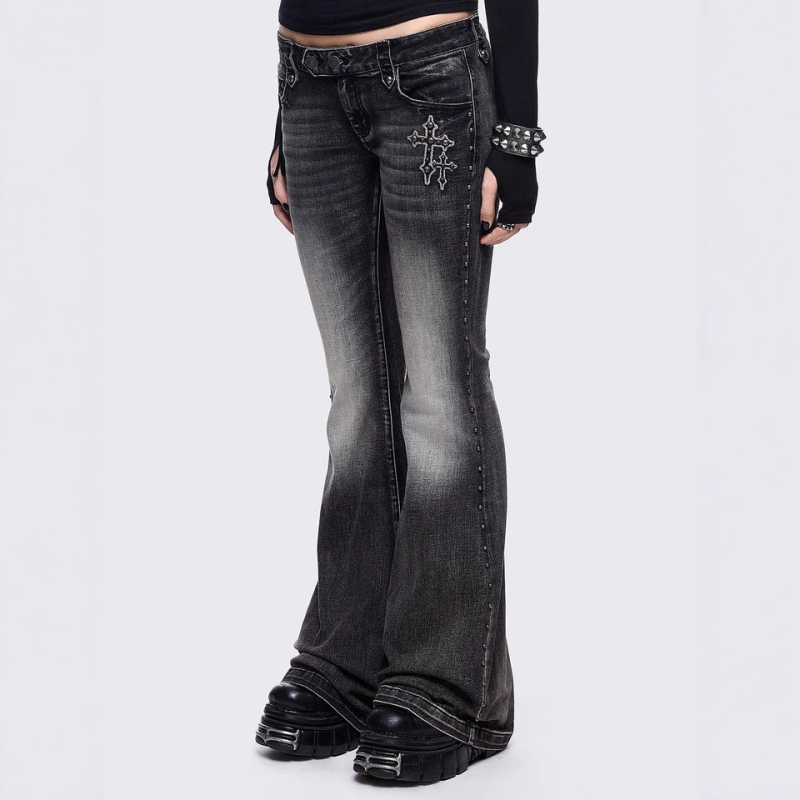 Ženske slim-fit traperice od denima s uzorkom krila, Y2K street stil, retro pranjem