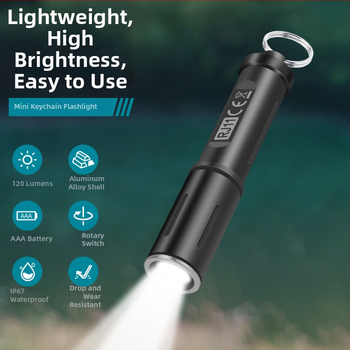 Focar LED din aliaj de aluminiu, impermeabil, 1 baterie AA, breloc, rază 50–100 m