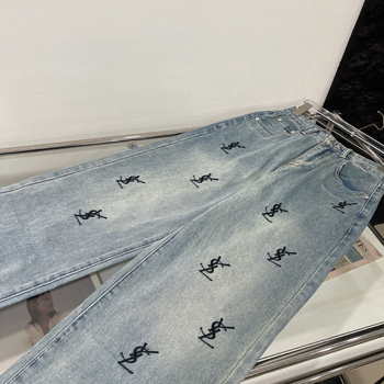 Ukrašene široke traperice za žene, visoki struk, pamuk denim 95%+, ljeto 2024
