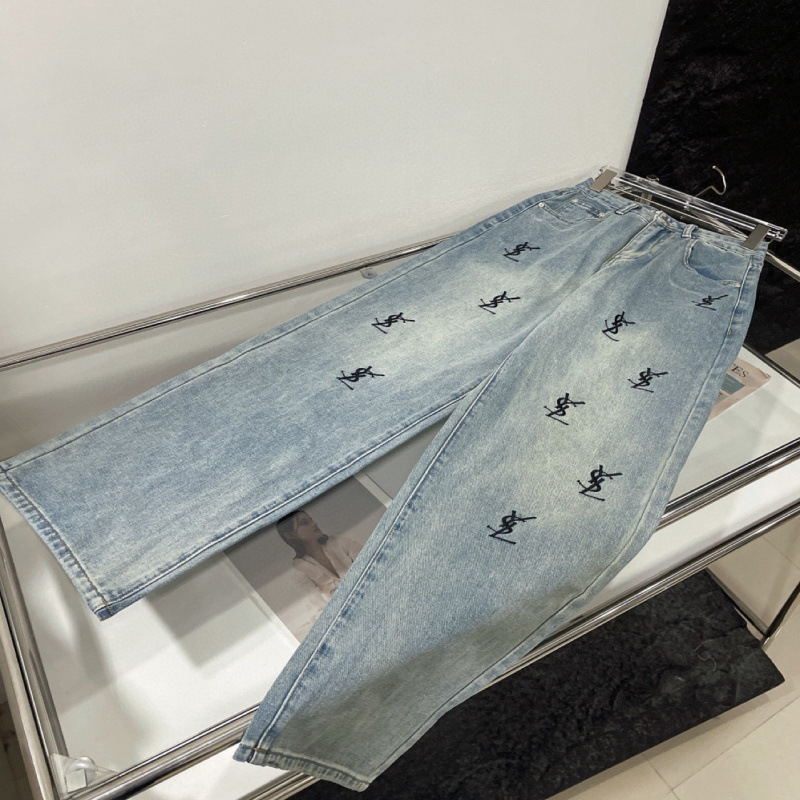 Ukrašene široke traperice za žene, visoki struk, pamuk denim 95%+, ljeto 2024