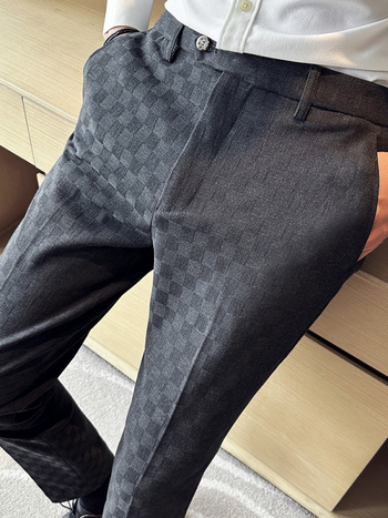 Παντελόνια καρό, στενή γραμμή, ύφασμα corduroy, κορεατικο-βρετανικό στυλ