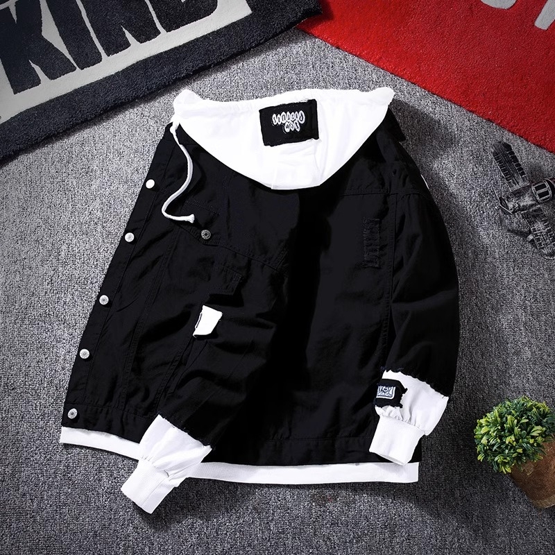 Muška jakna s kapuljačom u korejskom stilu, pamuk ~70%, slim fit