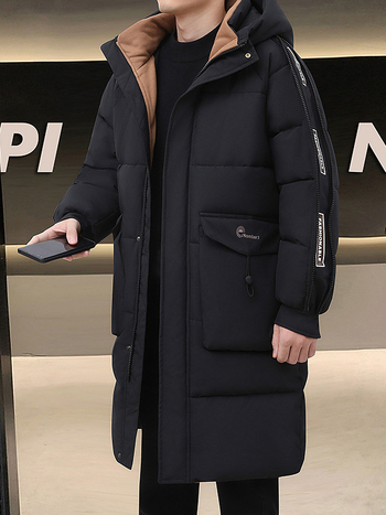 Корейски стил памучно подплатено яке с качулка и цип – дълго зимно палто