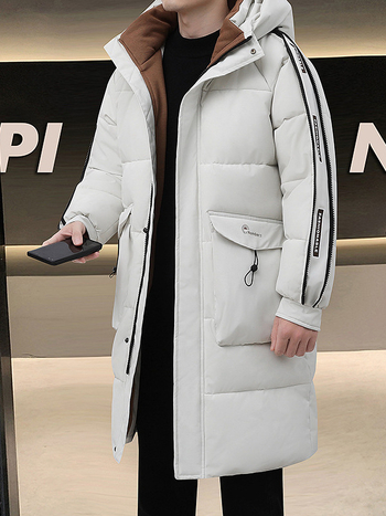 Корейски стил памучно подплатено яке с качулка и цип – дълго зимно палто