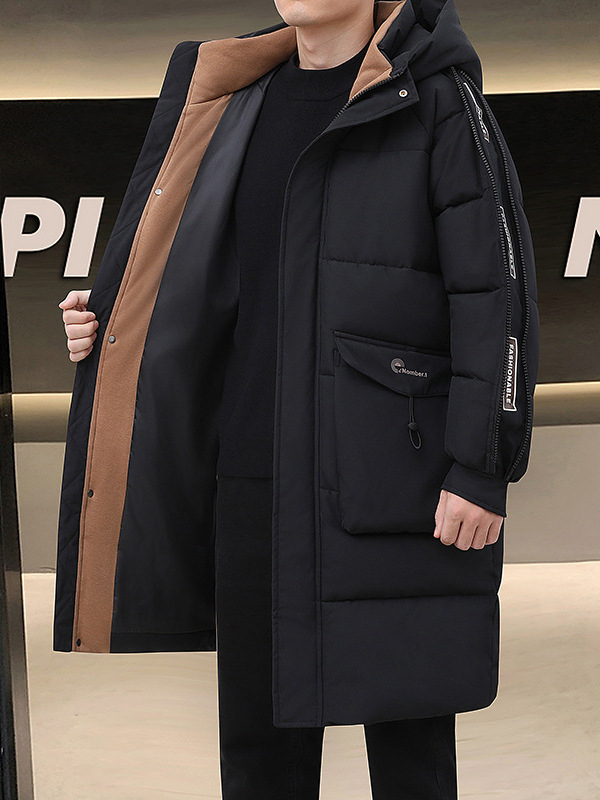 Корейски стил памучно подплатено яке с качулка и цип – дълго зимно палто