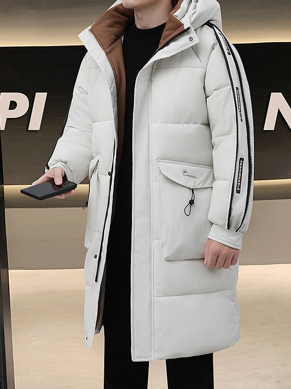Корейски стил памучно подплатено яке с качулка и цип – дълго зимно палто