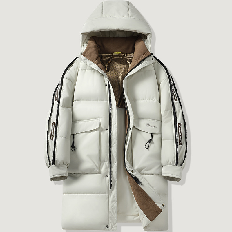 Корейски стил памучно подплатено яке с качулка и цип – дълго зимно палто