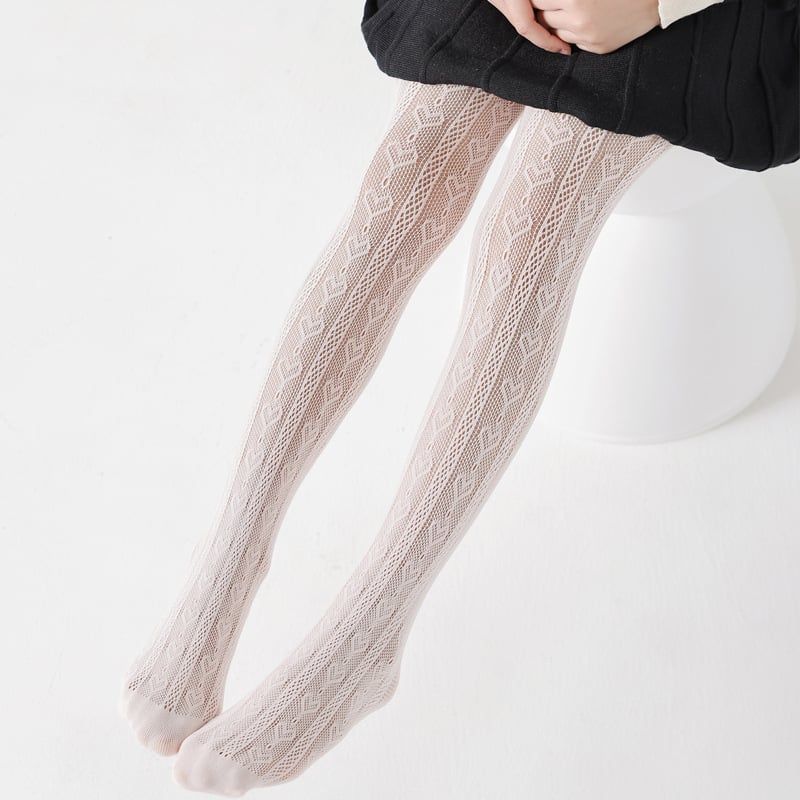 Детски чорапогащи за момичета с мрежеста структура - ултра тънки, мерсеризиран памук, дишащи и абсорбиращи потта, шарки: райета, решетка, едноцветни, карикатури