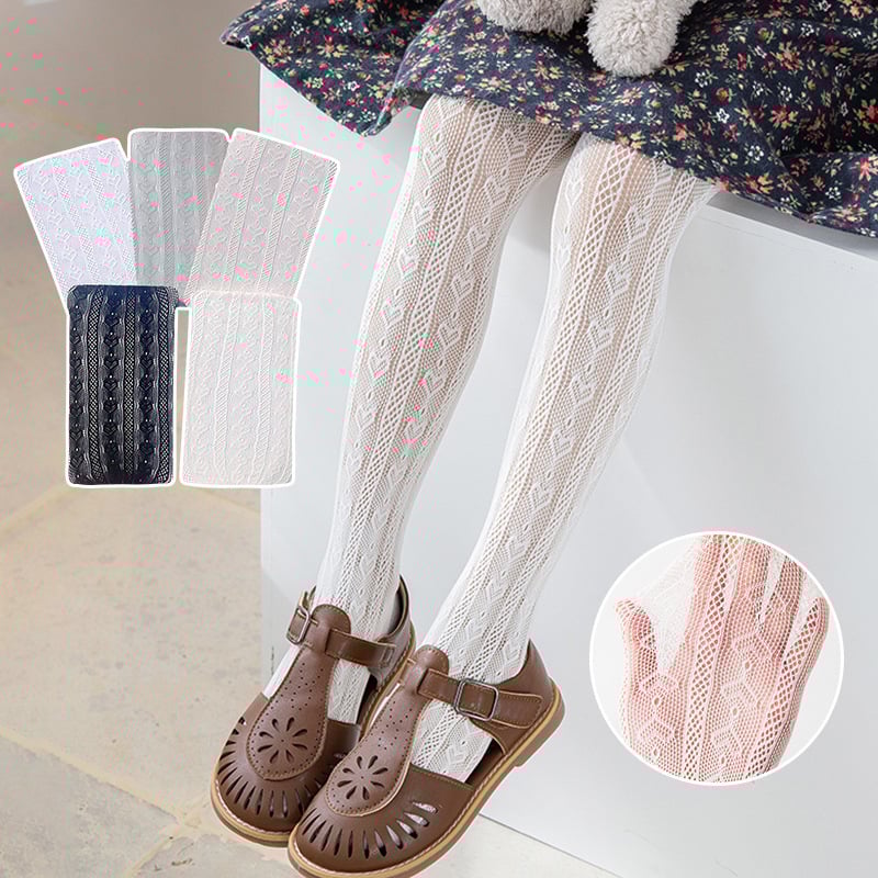 Детски чорапогащи за момичета с мрежеста структура - ултра тънки, мерсеризиран памук, дишащи и абсорбиращи потта, шарки: райета, решетка, едноцветни, карикатури