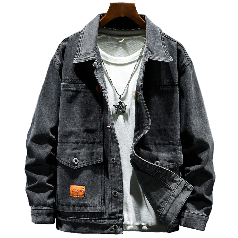 Дънково мъжко яке, свободен силует, корейски стил, ревер, едноредово копчане, 50% памук