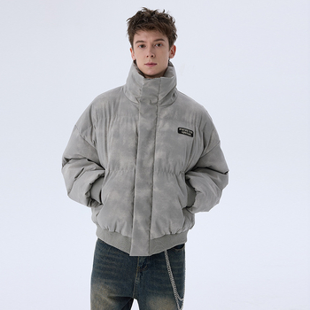 Мъжко памучно яке с рисунка тай-дай distressed, свободна кройка, цип, дебело топло