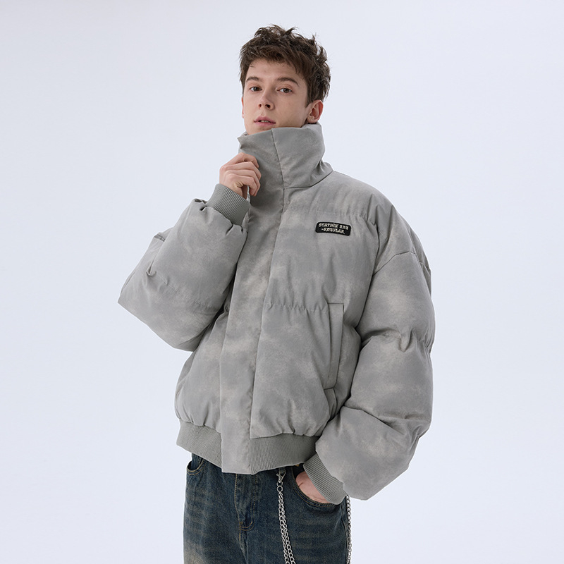 Мъжко памучно яке с рисунка тай-дай distressed, свободна кройка, цип, дебело топло