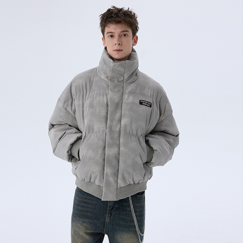 Мъжко памучно яке с рисунка тай-дай distressed, свободна кройка, цип, дебело топло