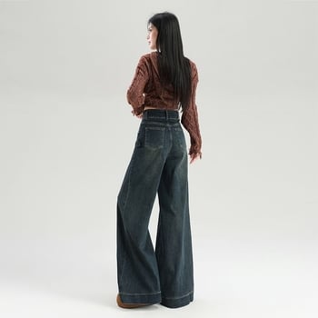 Дънки за жени – висока талия, широки крачоли, дълги, разтегливи дънки от памук-полиестер смес