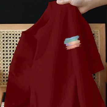 Дамска памучна тениска с геометричен принт, къс ръкав, кръгло деколте