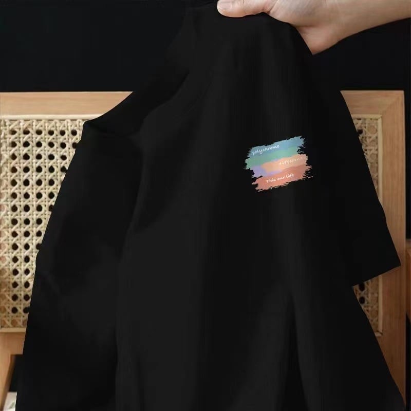 Дамска памучна тениска с геометричен принт, къс ръкав, кръгло деколте